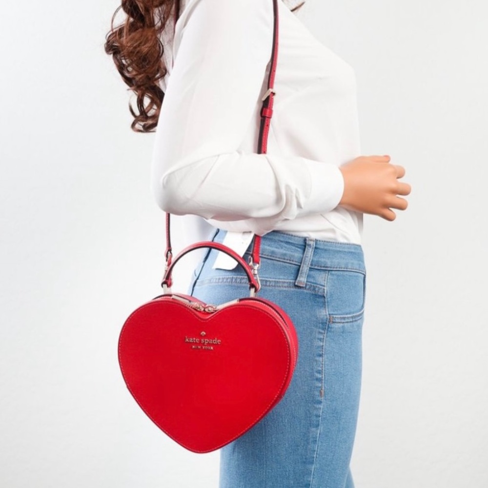 NWT Kate Spade Love Shack Heart Crossbody Purse Leather Candied Cherry Red